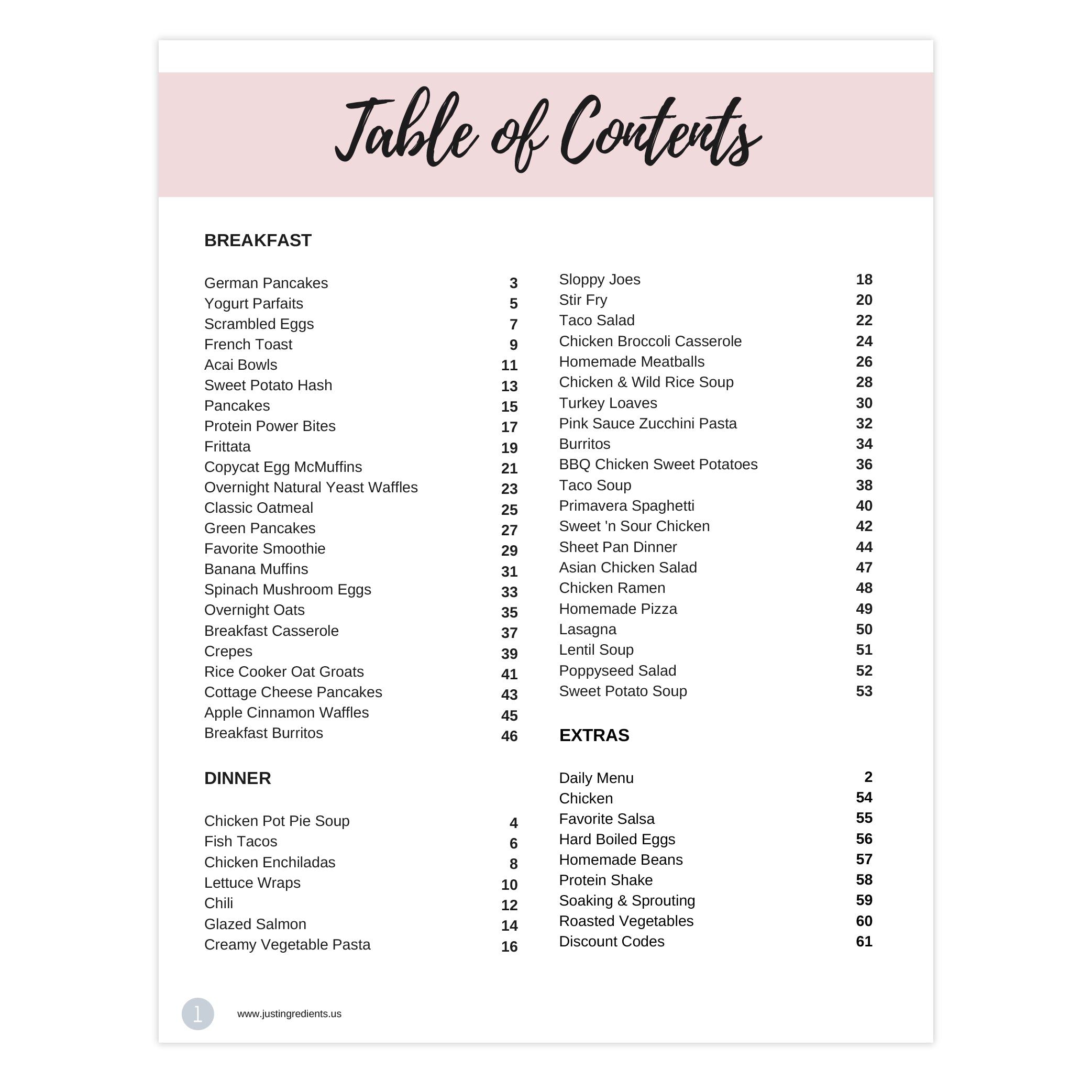 Just Ingredients Cookbook: 21 Days of Meals - Digital Download